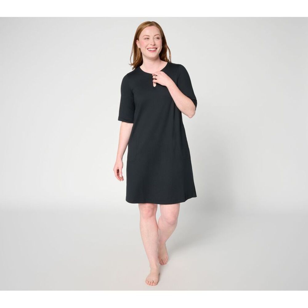 Cuddl Duds Women's Plus Sz Dress 2X Flexwear Tee Lounge Black